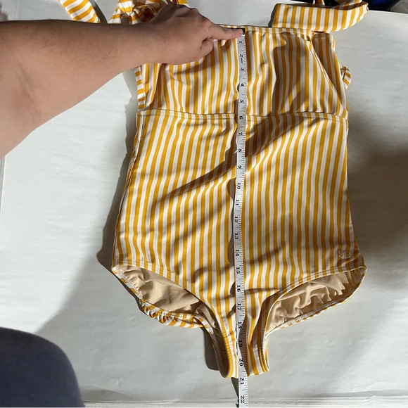 ALBION ~ The Cabana One Piece Swimsuit Yellow and White Striped Shoulder Ties - Picture 8 of 13
